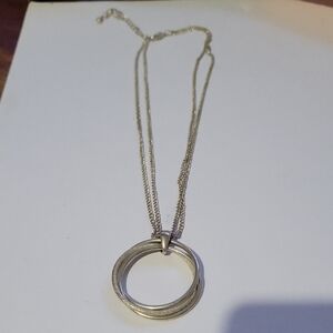 Elegant Silver Triple Ring Pendant Necklace 18"